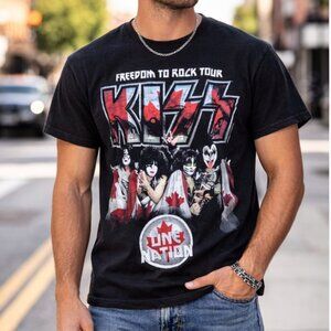 KISS Freedom To Rock Tour Graphic Band Tee Gildan Size M Black Concert T-Shirt